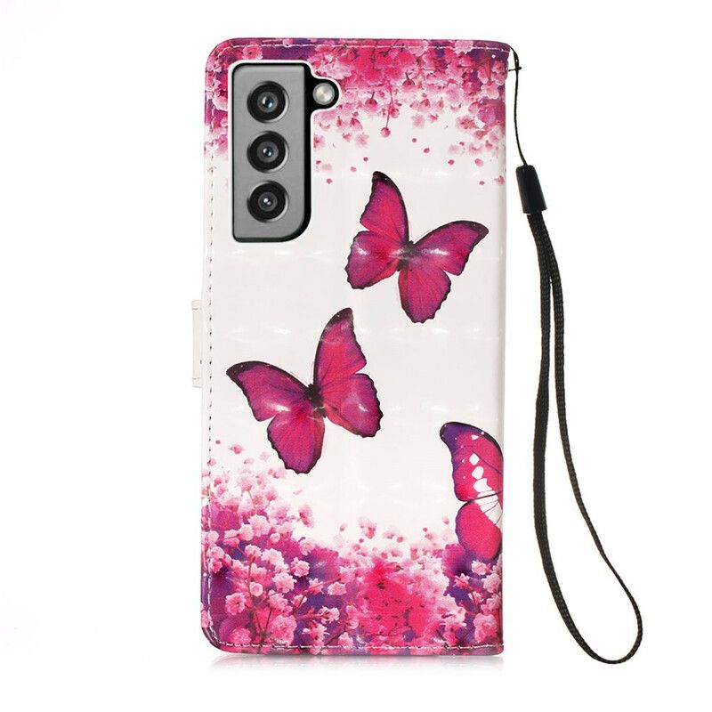 Leren Hoesje Samsung Galaxy S21 Fe Rode Vlinders Bescherming Hoesje