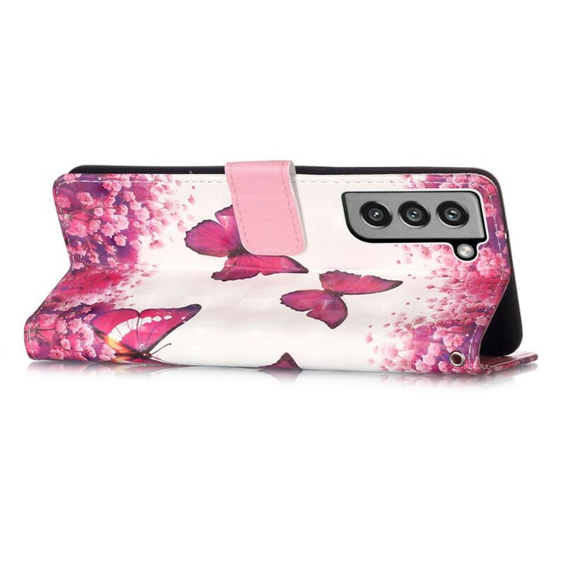 Leren Hoesje Samsung Galaxy S21 Fe Rode Vlinders Bescherming Hoesje