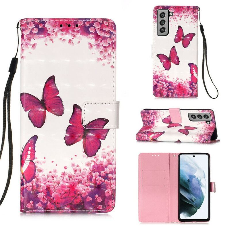 Leren Hoesje Samsung Galaxy S21 Fe Rode Vlinders Bescherming Hoesje