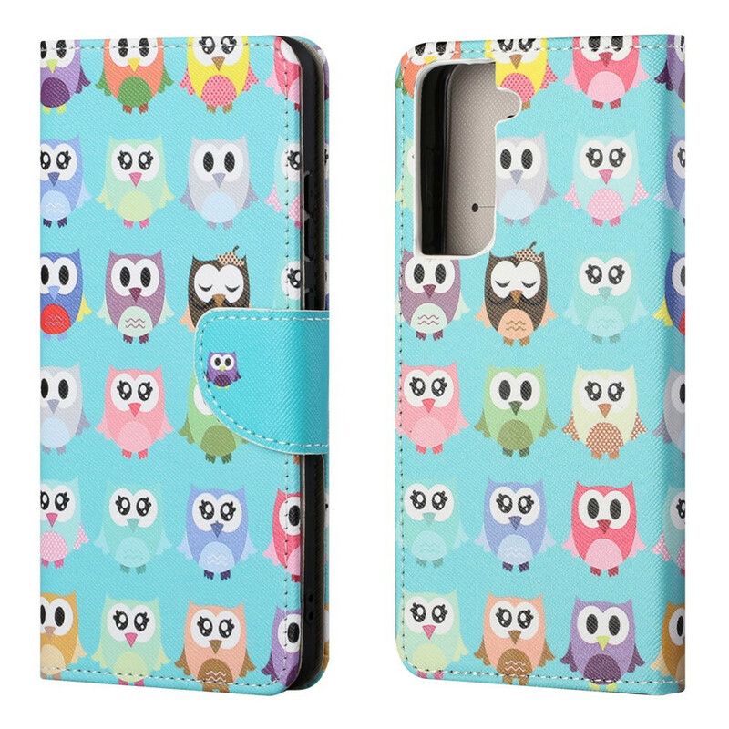 Leren Hoesje Samsung Galaxy S21 Fe Uilen Bescherming Hoesje