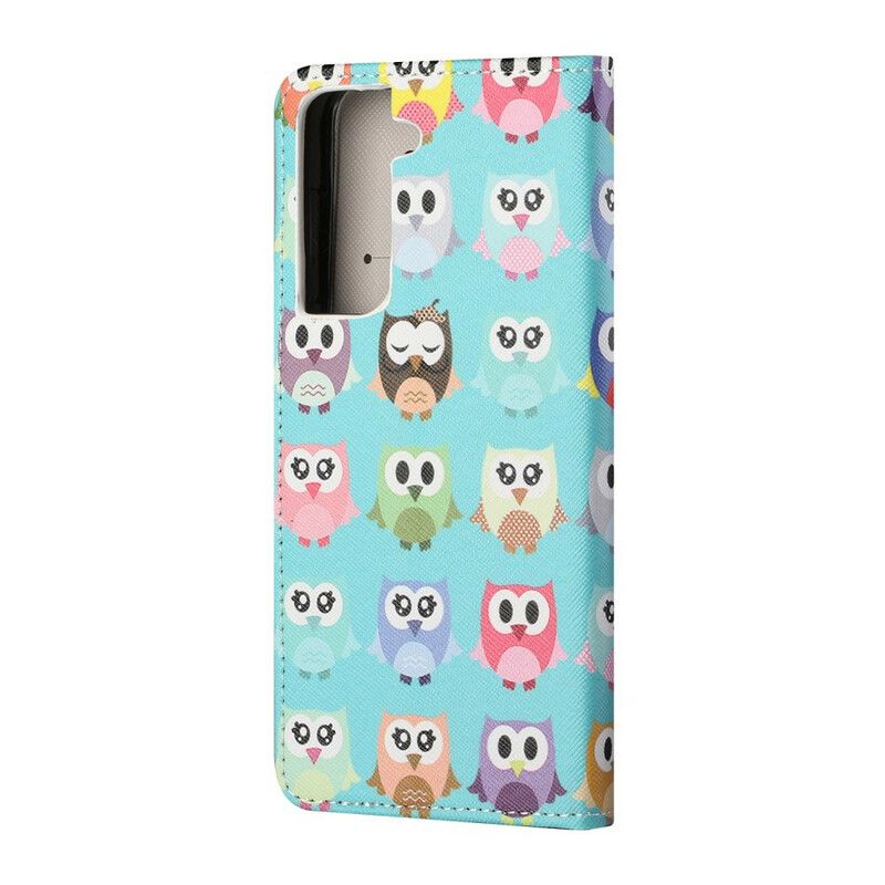 Leren Hoesje Samsung Galaxy S21 Fe Uilen Bescherming Hoesje