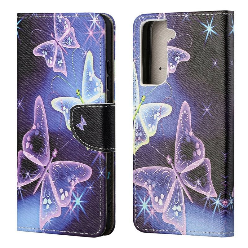 Leren Hoesje Samsung Galaxy S21 Fe Vlinders Bescherming Hoesje