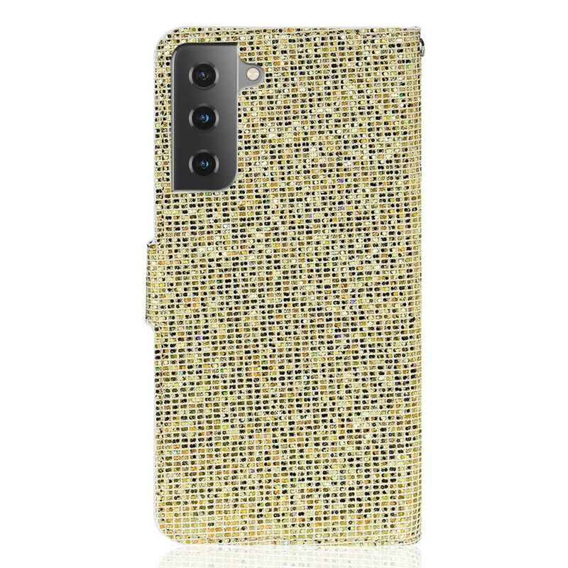 Leren Hoesje Voor Samsung Galaxy S21 Fe Glitter S-ontwerp