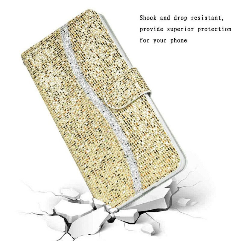 Leren Hoesje Voor Samsung Galaxy S21 Fe Glitter S-ontwerp