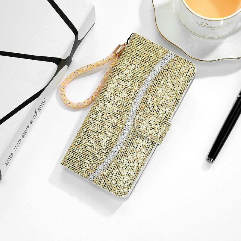 Leren Hoesje Voor Samsung Galaxy S21 Fe Glitter S-ontwerp