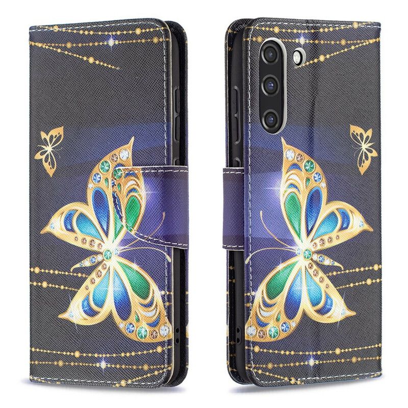 Leren Hoesje Voor Samsung Galaxy S21 Fe Gouden Vlinder