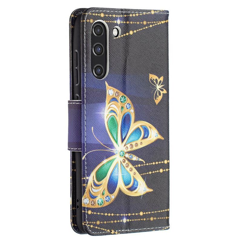 Leren Hoesje Voor Samsung Galaxy S21 Fe Gouden Vlinder