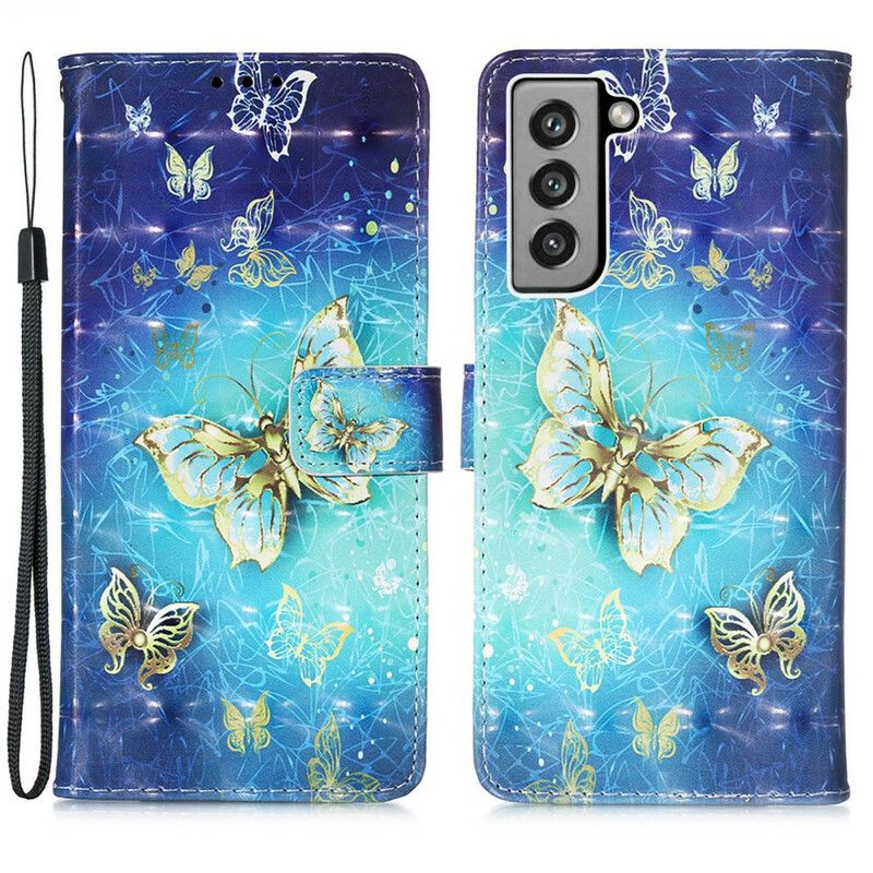 Leren Hoesje Voor Samsung Galaxy S21 Fe Gouden Vlinders