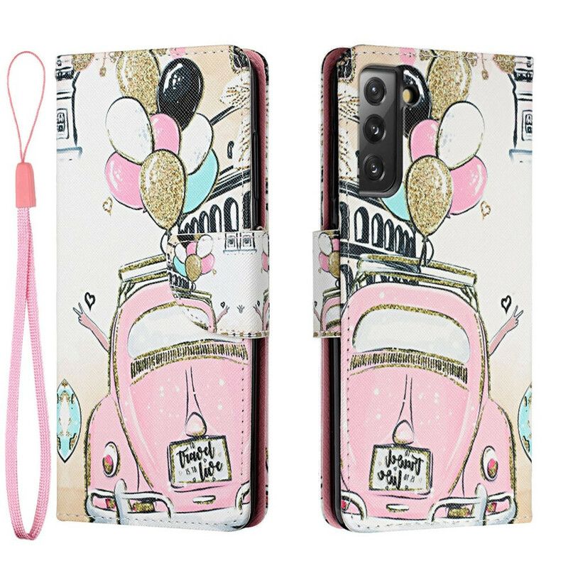 Leren Hoesje Voor Samsung Galaxy S21 Fe Lieveheersbeestje Ballonnen