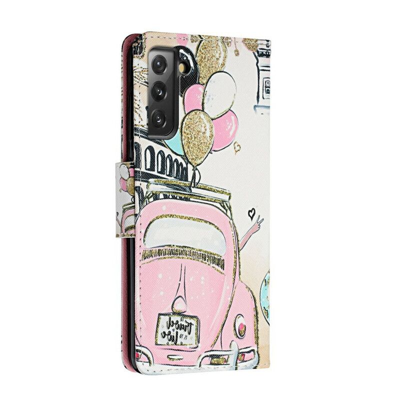 Leren Hoesje Voor Samsung Galaxy S21 Fe Lieveheersbeestje Ballonnen