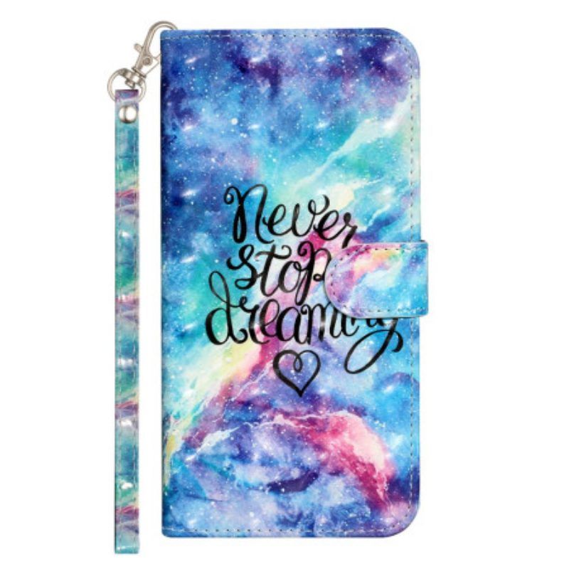 Leren Hoesje voor iPhone 15 Pro Max Met Ketting Stop Nooit Met Dromen 3d-riem