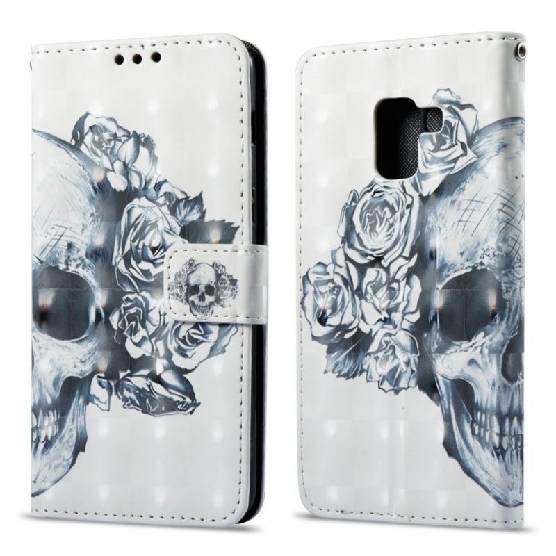 Cover Folio-hoesje Samsung Galaxy A8 Telefoonhoesje 3D Bloemenschedel