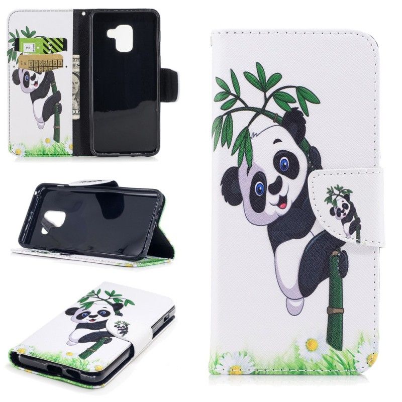 Cover Folio-hoesje Samsung Galaxy A8 Telefoonhoesje Panda Op Bamboe