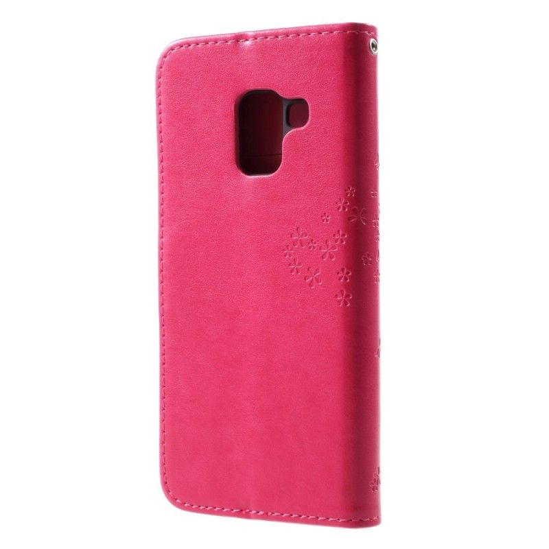 Flip Case Leren Samsung Galaxy A8 Grijs Zwart Boom En String Uilen