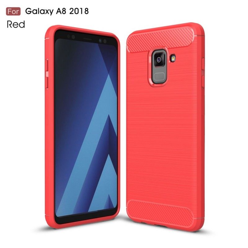 Hoesje Samsung Galaxy A8 Rood Zwart Geborsteld Koolstofvezel