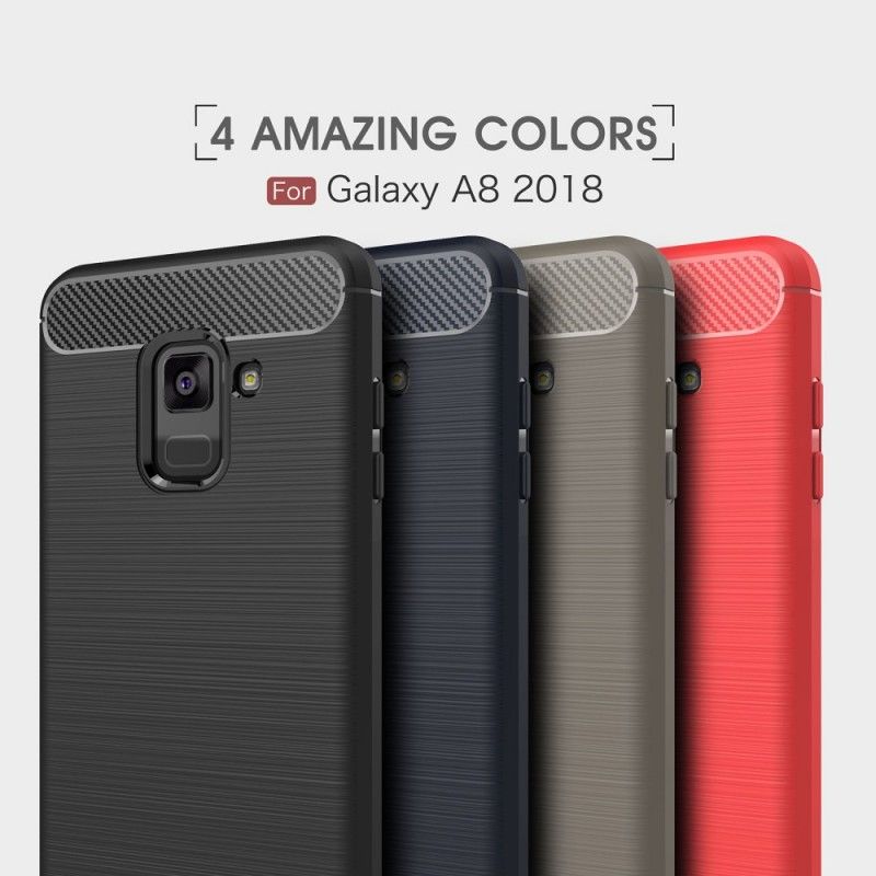 Hoesje Samsung Galaxy A8 Rood Zwart Geborsteld Koolstofvezel