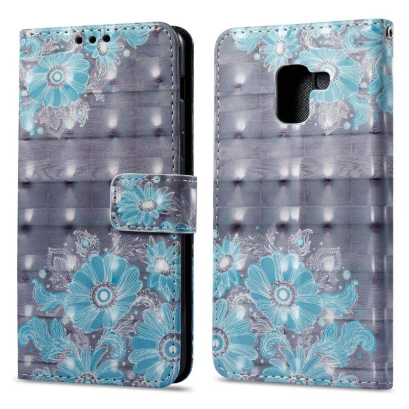 Leren Hoesje Samsung Galaxy A8 3D Blauwe Bloemen