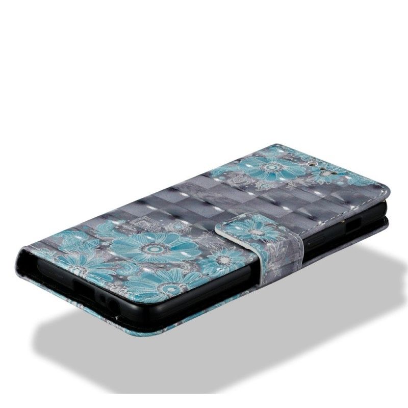 Leren Hoesje Samsung Galaxy A8 3D Blauwe Bloemen