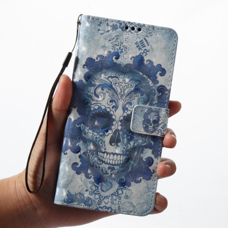 Leren Hoesje Samsung Galaxy A8 3D Blauwe Schedel