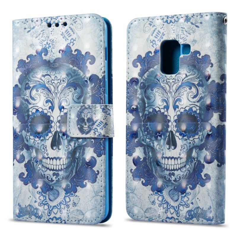 Leren Hoesje Samsung Galaxy A8 3D Blauwe Schedel