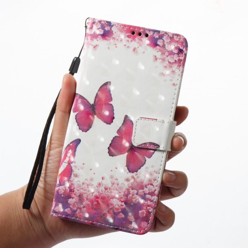 Leren Hoesje Samsung Galaxy A8 3D Rode Vlinders