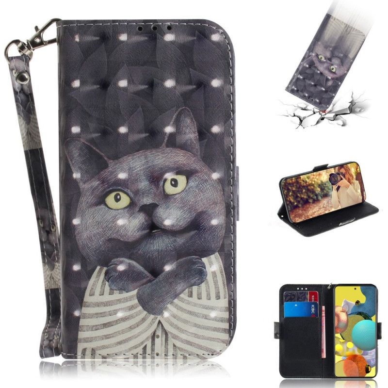 Cover Folio-hoesje Samsung Galaxy A51 5G Telefoonhoesje Grijze Kat Met String