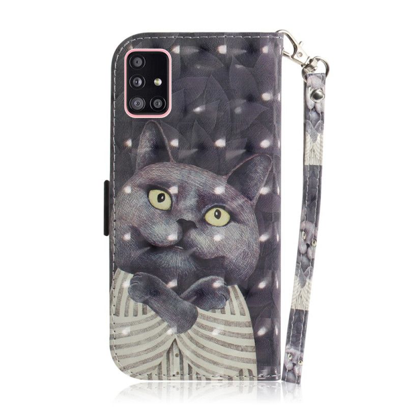 Cover Folio-hoesje Samsung Galaxy A51 5G Telefoonhoesje Grijze Kat Met String