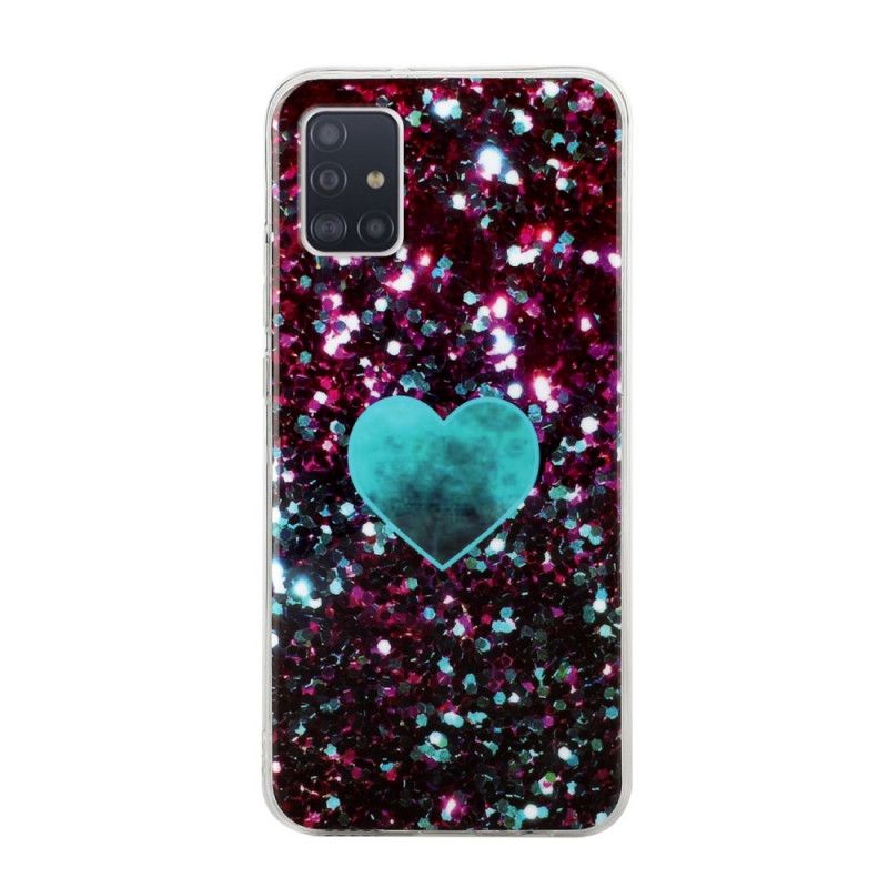 Cover Hoesje Samsung Galaxy A51 5G Magenta Zwart Telefoonhoesje Glitter Liefde