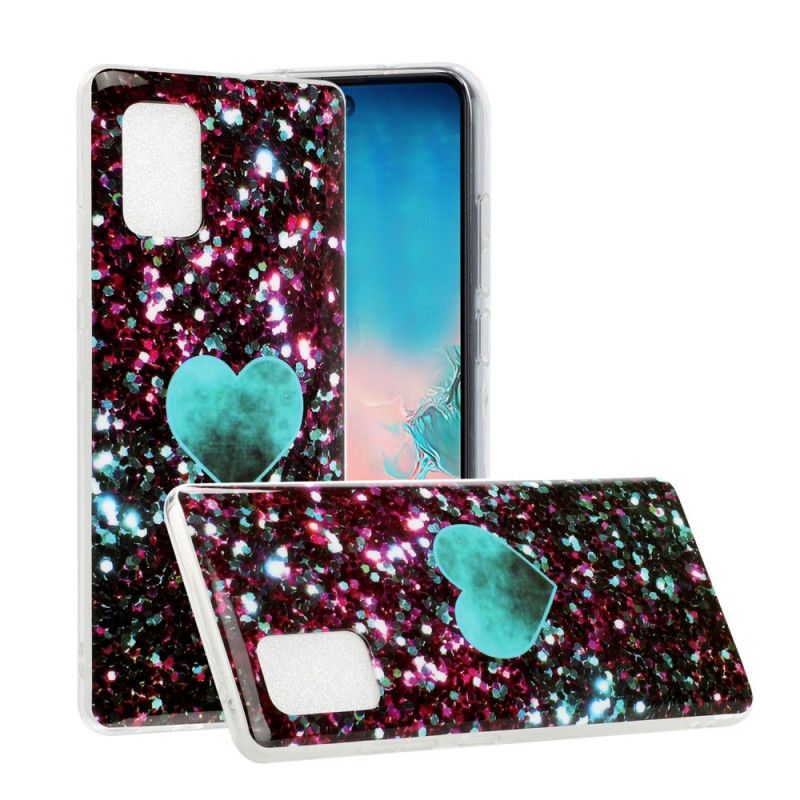 Cover Hoesje Samsung Galaxy A51 5G Magenta Zwart Telefoonhoesje Glitter Liefde