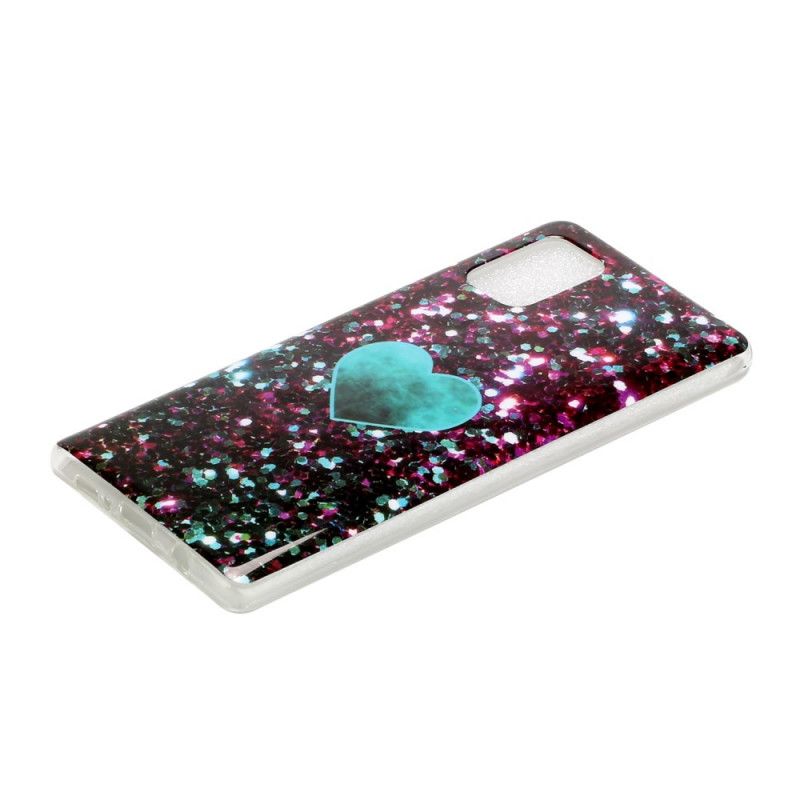 Cover Hoesje Samsung Galaxy A51 5G Magenta Zwart Telefoonhoesje Glitter Liefde