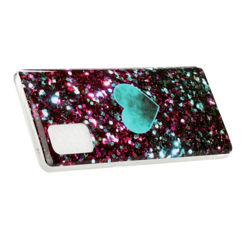 Cover Hoesje Samsung Galaxy A51 5G Magenta Zwart Telefoonhoesje Glitter Liefde