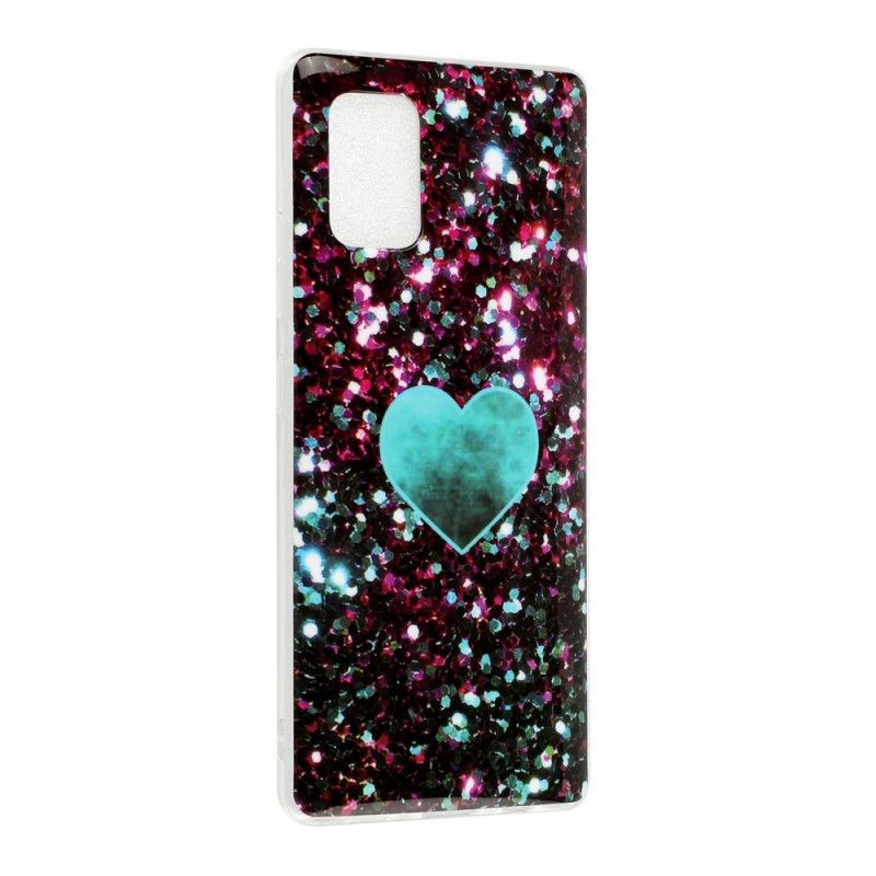 Cover Hoesje Samsung Galaxy A51 5G Magenta Zwart Telefoonhoesje Glitter Liefde