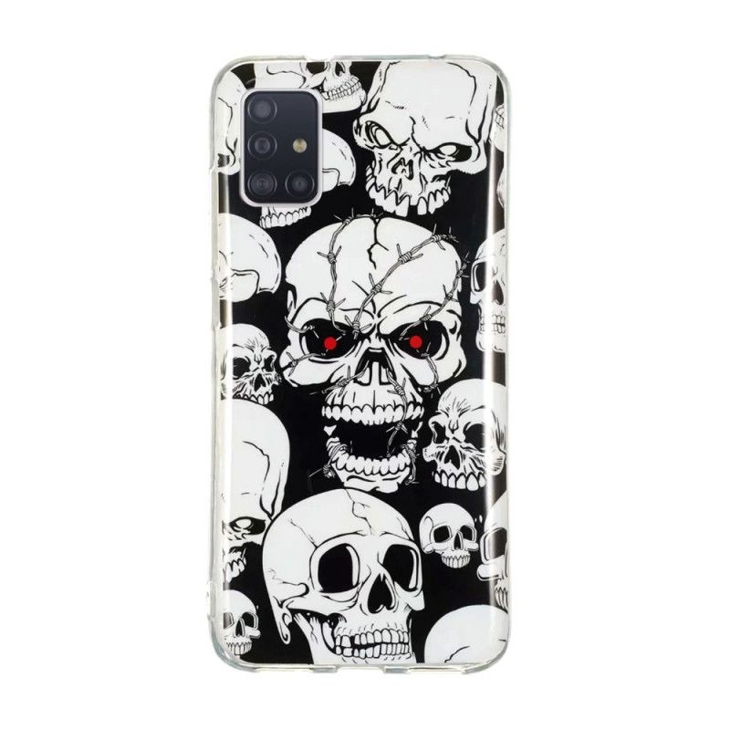 Cover Hoesje Samsung Galaxy A51 5G Telefoonhoesje Aandacht Fluorescerende Schedels