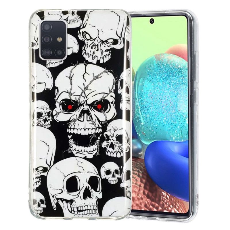 Cover Hoesje Samsung Galaxy A51 5G Telefoonhoesje Aandacht Fluorescerende Schedels