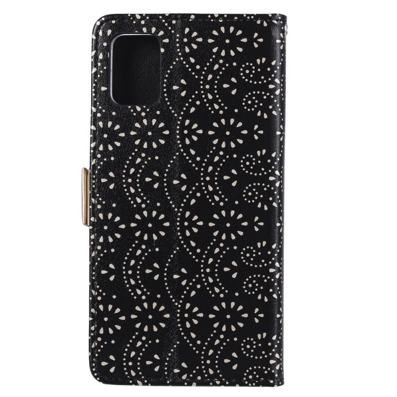 Flip Case Leren Samsung Galaxy A51 5G Cyaan Zwart Portemonnee Van Kant