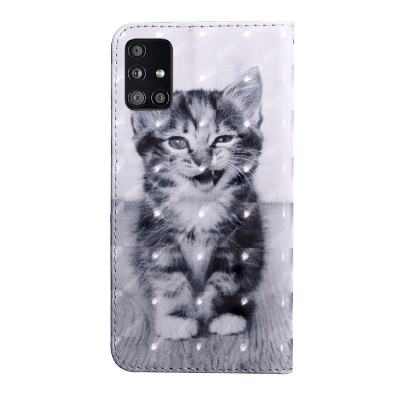 Flip Case Leren Samsung Galaxy A51 5G Zwart-Witte Kat