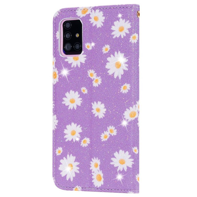 Folio-hoesje Samsung Galaxy A51 5G Lichtblauw Oranje Kunstleer Madeliefjes