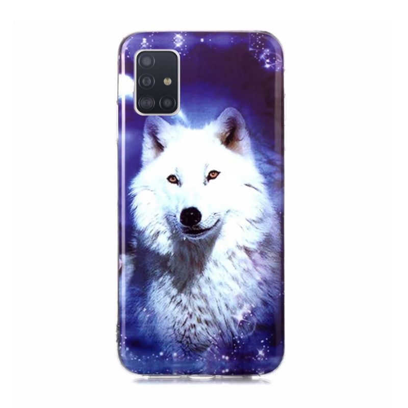 Hoesje Samsung Galaxy A51 5G Donkerblauw Groen Serie Fluorescerende Wolven