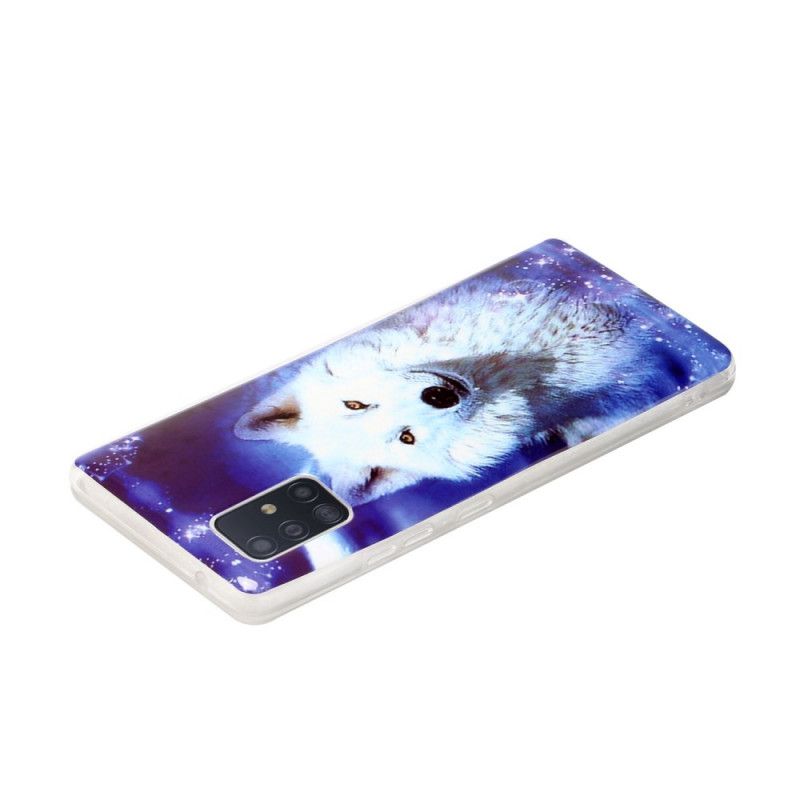 Hoesje Samsung Galaxy A51 5G Donkerblauw Groen Serie Fluorescerende Wolven