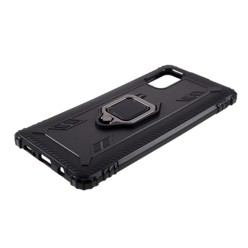 Hoesje Samsung Galaxy A51 5G Rood Zwart Ring En Koolstofvezel