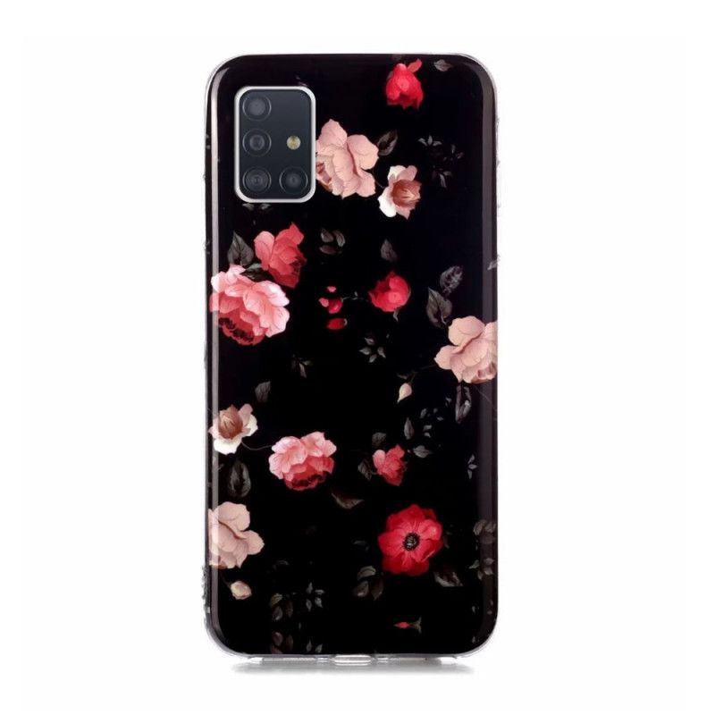 Hoesje voor Samsung Galaxy A51 5G Lichtblauw Rood Fluorescerende Bloemenreeks