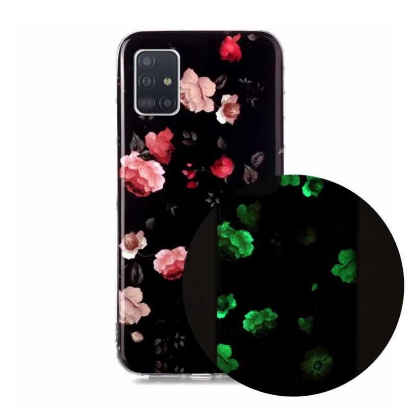 Hoesje voor Samsung Galaxy A51 5G Lichtblauw Rood Fluorescerende Bloemenreeks