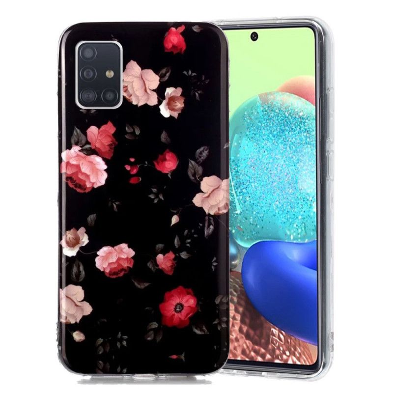 Hoesje voor Samsung Galaxy A51 5G Lichtblauw Rood Fluorescerende Bloemenreeks