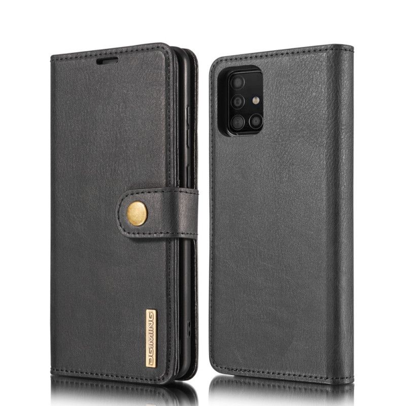 Leren Hoesje Samsung Galaxy A51 5G Grijs Zwart Dg. Afneembare Case