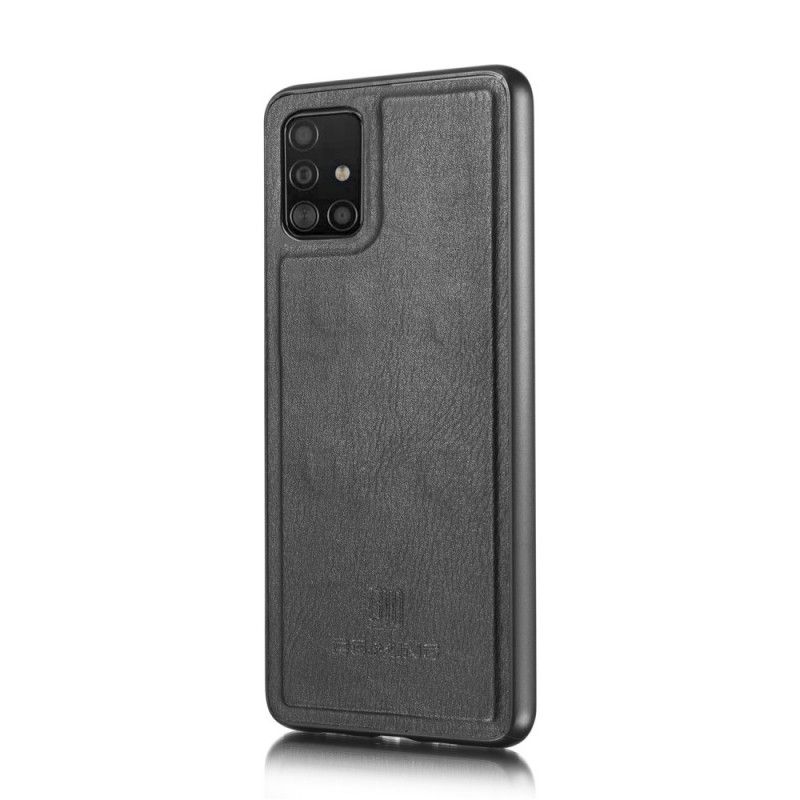 Leren Hoesje Samsung Galaxy A51 5G Grijs Zwart Dg. Afneembare Case