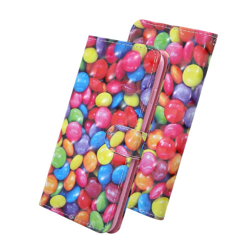 Leren Hoesje Samsung Galaxy A51 5G Telefoonhoesje Lichtvlek Candy Met Riempje