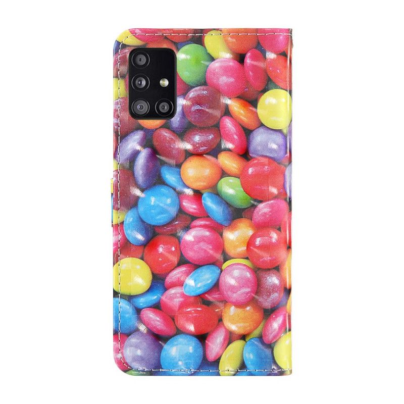 Leren Hoesje Samsung Galaxy A51 5G Telefoonhoesje Lichtvlek Candy Met Riempje