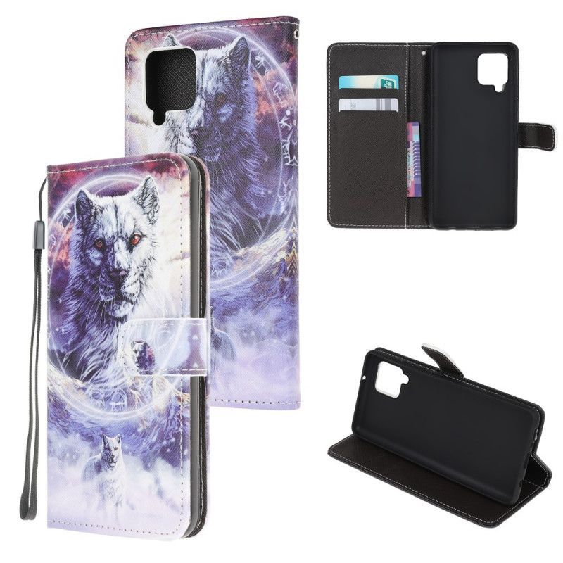 Leren Hoesje voor Samsung Galaxy A51 5G Wolf In De Winter Met String