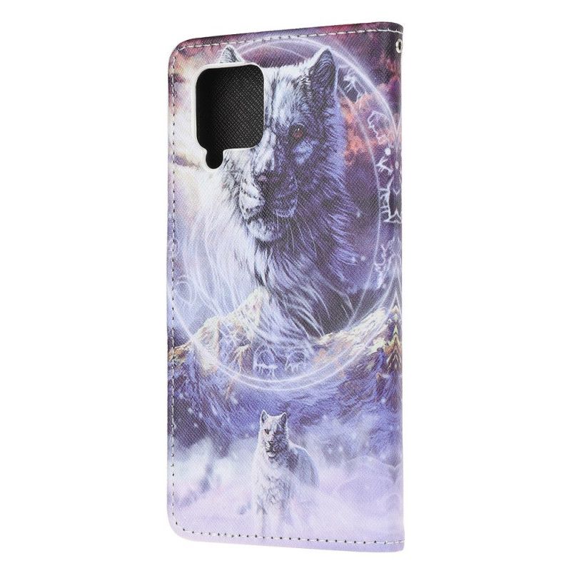 Leren Hoesje voor Samsung Galaxy A51 5G Wolf In De Winter Met String