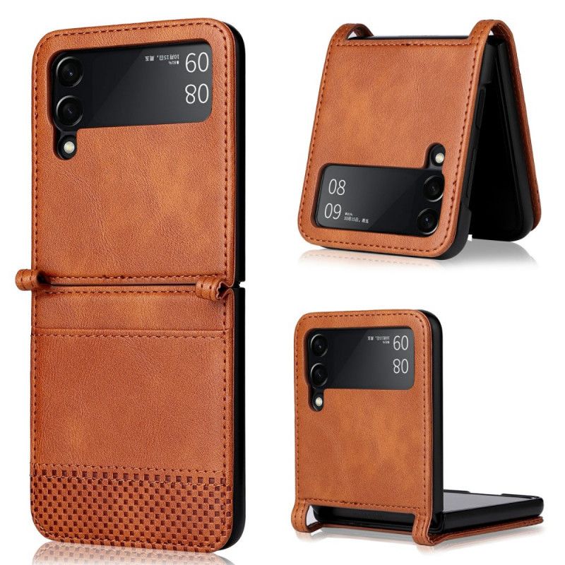 Cover Hoesje Samsung Galaxy Z Flip 3 5g Telefoonhoesje Vintage Lederen Stijl Kaarthouder